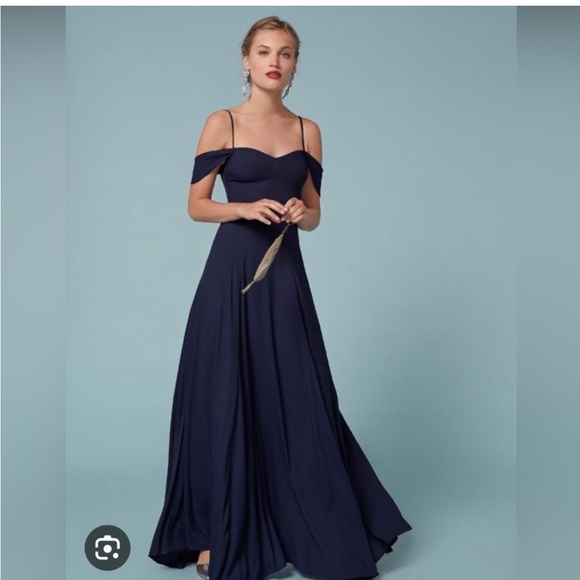 Reformation poppy navy blue maxi off the should sweetheart neckline gown - Picture 2 of 7
